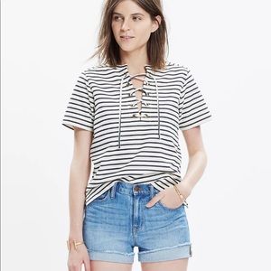 Madewell Striped Lace-Up Top in Size Large